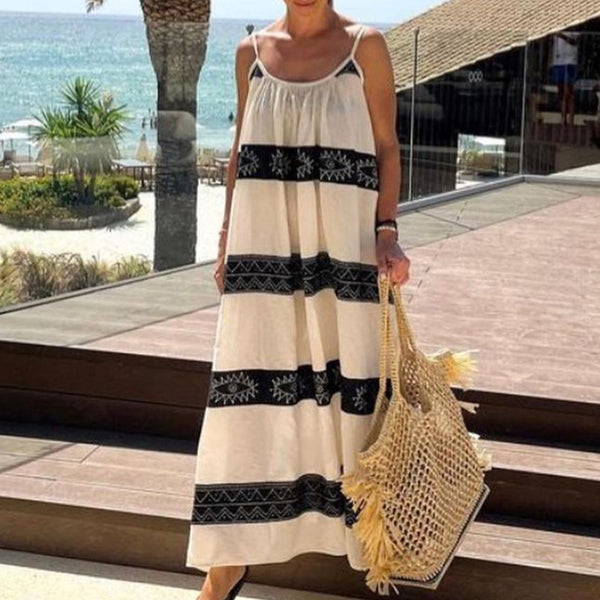 Spot Women Dress Summer New Fashion Bohemian Medium and Long Printed Sling Dress