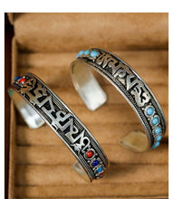 Load image into Gallery viewer, Ethnic Style Nepalese Handmade Jewelry Inlaid with Turquoise Retro Tibetan Jewelry Bracelet, Six-syllable mantra