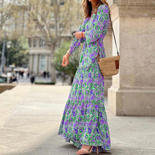 Load image into Gallery viewer, New Temperament V-neck Bohemian Print Swing Dress