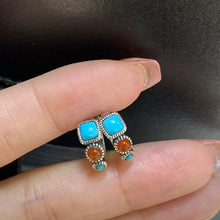 Load image into Gallery viewer, Ethnic Style High Value Light Luxury Bohemian Style Niche Design Red and Green Stone Double Earrings Ear Buckle Tibetan Style