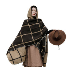 Load image into Gallery viewer, Hooded Cloak Shawl Coffee Premium Tibet Scarf