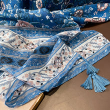 Load image into Gallery viewer, Ethnic Style Spring and Autumn New Blue Cotton Hemp Feel Thin Scarf with Flower Splice Fragmented Flower Retro Versatile Shawl