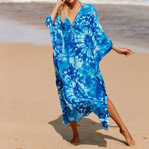 Summer Cotton Printed Beach Blouse Vacation Casual Bikini Sunscreen Beach Skirt