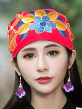 Load image into Gallery viewer, Ethnic Style Embroidered Headscarf Hat Single-layer Small Hat Thin Headgear Hat