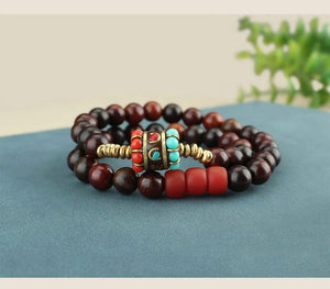 Tibetan Nepalese Green Sandalwood Bracelet Men's and Women's Retro Ethnic Style Natural Sour Branch Multi-circle Buddha Bead Bracelet