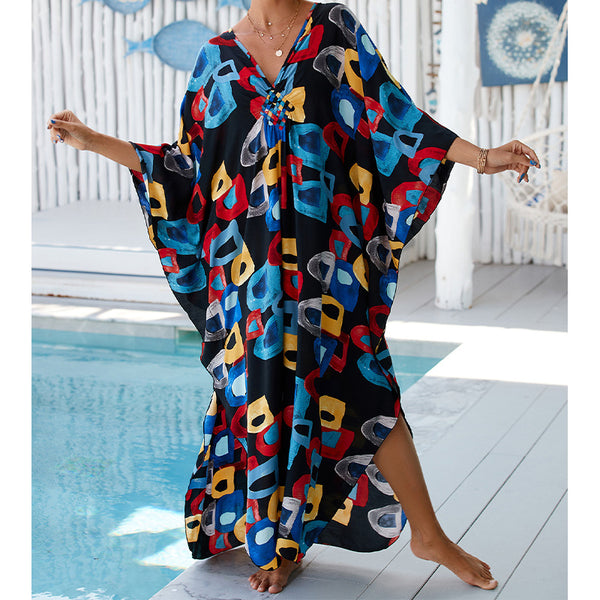 Summer Cotton Printed Beach Blouse Vacation Casual Bikini Sunscreen Beach Skirt