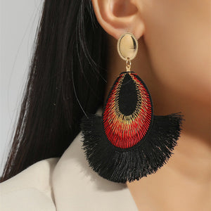 Bohemian peacock feather tassels exaggerated long earrings