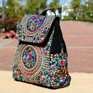 Ethnic Embroidered Backpack Ladies New Large-capacity Canvas Travel Bag Fashion Backpack