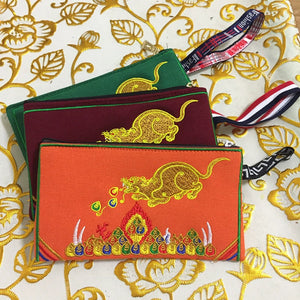 Tibetan Embroidered Canvas Wallet Large Capacity Double Layer Handheld Bag Card Bag Phone Bag Zipper Integrated Bag