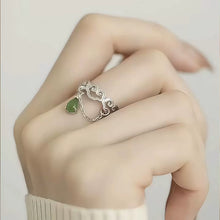 Load image into Gallery viewer, Jasper Water Drop Ring 925 Silver Women's Niche High-end Light Luxury Love Hollow Flower Carving Open Index Finger Ring