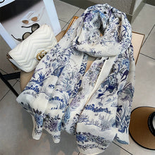 Load image into Gallery viewer, Cotton and Linen Scarf Female Original Design Birds and Flowers Pastoral Style Versatile Warm and Beautiful Neck Shawl Spring and Autumn New