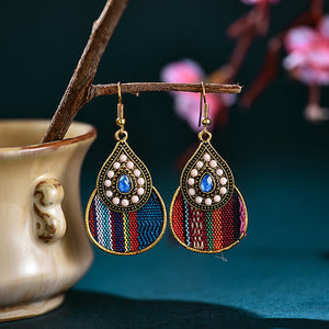 Creative Personality Ethnic Style Earrings Woven Fabric Mixed Color Diamond Earrings