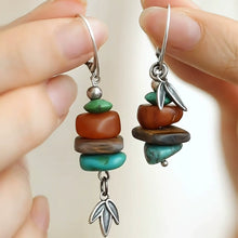 Load image into Gallery viewer, 925 Silver New Tibetan Retro Turquoise Asymmetrical Earrings Beeswax Ear Hooks Female Bamboo Leaf Agarwood High Sense Versatile