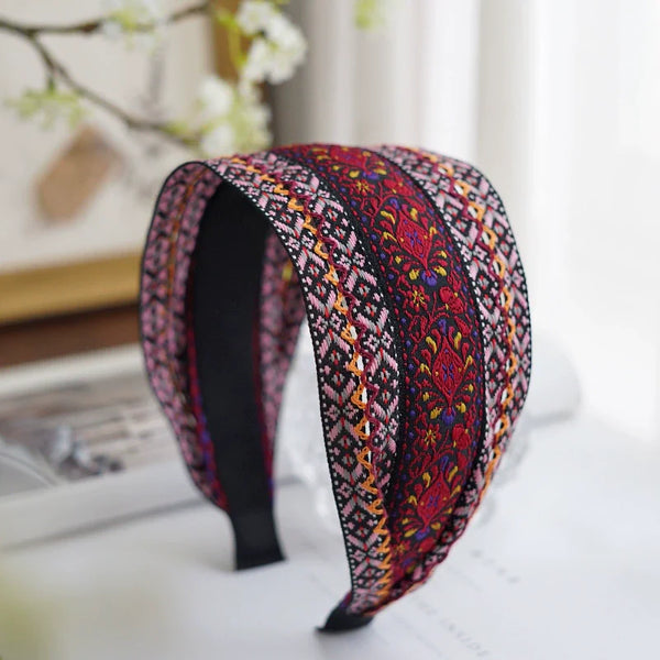 Variable Width Exquisite Embroidery Ethnic Style Headband, Wide Edge Headband Women's New Model