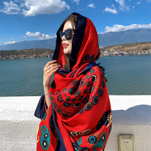 Load image into Gallery viewer, New Cotton and Hemp Feel Large Scarf Red Ethnic Tourism Beach Scarf with Dual Use Air Conditioning Room Shawl