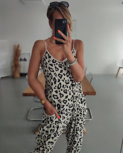 Summer New Leopard Print Loose Casual Strap Jumpsuit