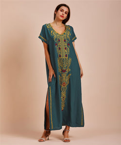 Artificial Cotton Embroidered Beach Cover Up, Long Robe Style Embroidered Dress, Beach Bikini Sun Protection Cover Up