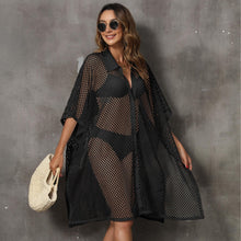 Load image into Gallery viewer, Beach Clothes Holiday Women&#39;s Grid Stitching Shirt Collar Irregular Dress