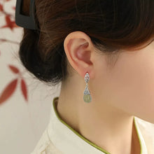 Load image into Gallery viewer, 925 Silver Retro New Jade Paper Pattern Water Drop Earrings, Ear Buckles Hollow Femininity Versatile Niche Design