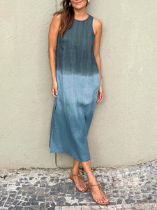 Women's Clothing Europe and The United States Summer Women's Casual Cotton and Linen Sleeveless Slit Gradual Change Dress