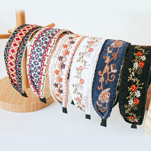 Vintage Ethnic Style Cotton and Linen Embroidery Floral Garland Pattern Fabric Lace Exquisite Headband Bohemian Headdress Head Buckle