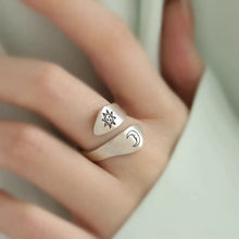 Load image into Gallery viewer, 925 Silver Retro New Sun and Moon Ring Ring Opening Adjustment Simple Women's Niche Design High Sense