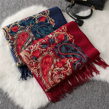 Load image into Gallery viewer, Autumn and Winter New Nepal Imitation Cashmere Cotton Embroidery Colorful Cashew National Scarf