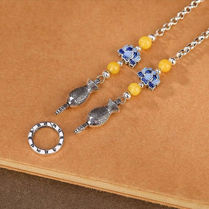 National Tide, Fashion, Six-character Mantra, Lotus Small Fish Necklace, Retro Personality, Versatile Set of Chains