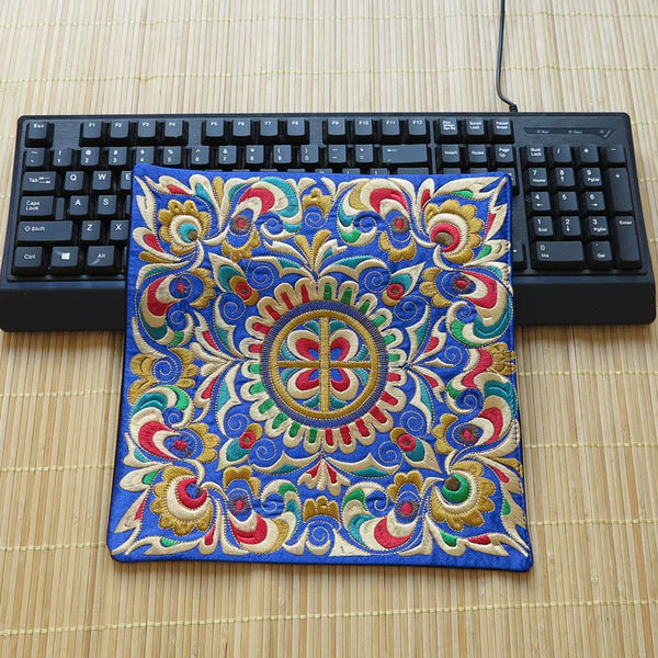 Ethnic Style Embroidery Placemat Yi Fabric Embroidery Heat Insulation Mat Tea Square Mat Table Coffee Table Anti-scalding and Non-slip Mat