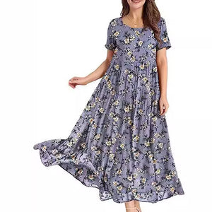 Summer Beach Medium and Long Dress Comfortable Pleated Dress Casual Loose Floral Dress