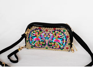 New Ethnic Embroidery Flower Bag Fashion Clutch Bag Shoulder Slung Mobile Phone Bag Mini Bag