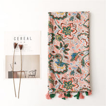 Load image into Gallery viewer, Bohemian Ethnic Style Sunscreen Shawl Spring/Summer Thin Silk Scarf Balinese Flower Totem Tassel Scarf