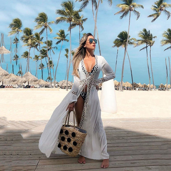 Summer Beach Round Hole Lace Holiday Sunscreen Cardigan Bikini Beach Long Skirt