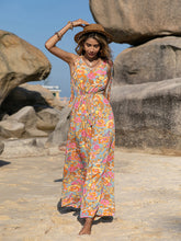 Load image into Gallery viewer, Bohemian style suspender printed jumpsuit with backless jumpsuit