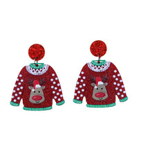 Load image into Gallery viewer, New Red Sweater Christmas Earrings Earstuds Cute Elk Santa Claus Christmas Tree Snowman Earrings