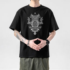 Tibetan Culture T-shirt, Tibetan Totem, Eight Auspicious Characters, Six True Words, Short Sleeved Tibetan Clothing, Yak Clothing