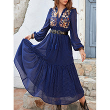 Load image into Gallery viewer, New Spring and Autumn Chiffon Long Sleeve Embroidery Black High Waist Polka Dot Long Dress