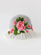 Load image into Gallery viewer, Ethnic Style Embroidery Flower Summer Visor White Brim Sun Hat Bucket Hat Sun Protection Knitted Hat