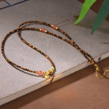 Load image into Gallery viewer, New Tibetan Natural Tiger&#39;s Eye Stone Necklace Tibetan Style Zakiram God of Wealth Thangka Pendant Collarbone Chain Simple Light Luxury Decoration