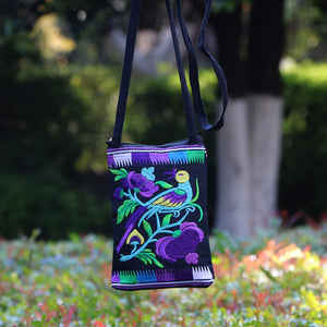 Ethnic Style Tribal Embroidery Flower Crossbody 6.5 Inch Mobile Phone Bag Hanging Neck Mobile Phone Bag