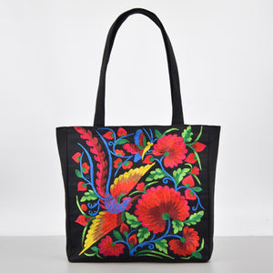 Ethnic Style Embroidered Shoulder Bag with Large Capacity Women's Tote Bag, Canvas, National Style Peony Handbag, Shopping Bag