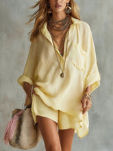 Load image into Gallery viewer, Summer New Women's Fashion Cotton Linen Pockets Beach Shorts Shirt Set