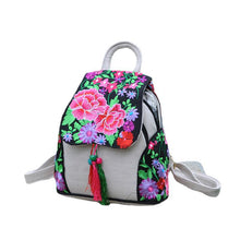 Load image into Gallery viewer, Ethnic Style New Fashion Linen Embroidery Bag Canvas Backpack Fashion Versatile Schoolbag Women&#39;s Small Backpack