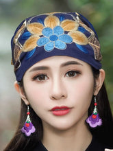 Load image into Gallery viewer, Ethnic Style Embroidered Headscarf Hat Single-layer Small Hat Thin Headgear Hat