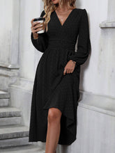 Load image into Gallery viewer, Autumn and Winter New Medium Hairball Diagonal Neck Lantern Sleeve Pleated Waist Dress