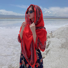 Load image into Gallery viewer, Red Ethnic Style Sunscreen Shawl Women&#39;s Summer Thin Style Wrapped with Silk Scarves, Beach Scarves