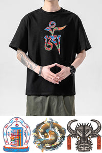 Tibetan Culture T-shirt, Tibetan Totem, Eight Auspicious Characters, Six True Words, Short Sleeved Tibetan Clothing, Yak Clothing