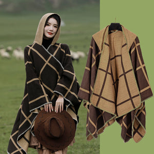 Hooded Cloak Shawl Coffee Premium Tibet Scarf