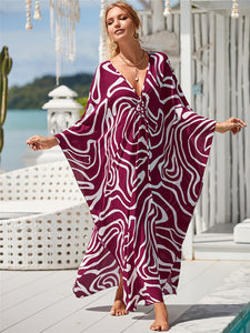 Printed Chest Knitted Beach Cover Up Loose Oversized Vacation Sun Protection Shirt Bikini Cover Up