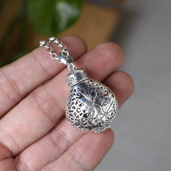 S925 Silver Double-sided Hollow Retro Lotus Sachet Pendant Can Be Opened To Expand Aromatherapy Necklace Gawu Box